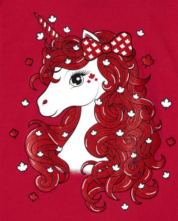 T-shirt graphique licorne Fête du Canada pour fille