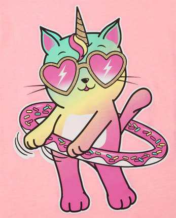 Paquete de 2 camisetas de manga corta con estampado de gatos para niñas |  The Children's Place - MULTI CLR
