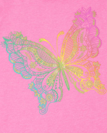 Camiseta con gráfico de mariposa arcoíris para niñas