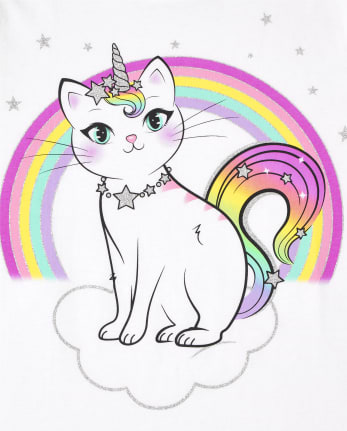 Camiseta con gráfico de arcoíris Caticorn para niñas