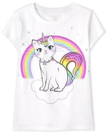 Camiseta con gráfico de arcoíris Caticorn para niñas