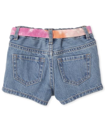 Baby And Toddler Girls Belted Denim Shortie Shorts