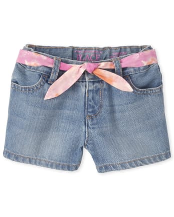 Baby And Toddler Girls Belted Denim Shortie Shorts