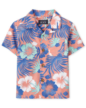 Tupalatus Baby Boys Button Down Short Sleeve Floral Blouse Hawaiian Shirts 5-16 Years