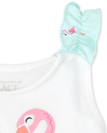 Toddler Girls Mix And Match Sleeveless Flamingo Ruffle Top