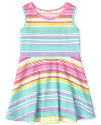 Baby And Toddler Girls Rainbow Striped Tank Dress