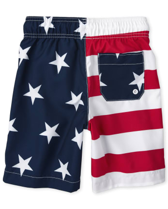 Boys Americana Flag Swim Trunks