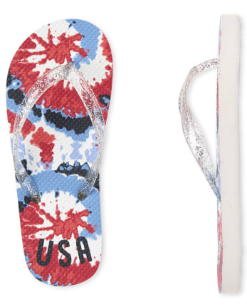 Girls Americana Tie Dye Flip Flops