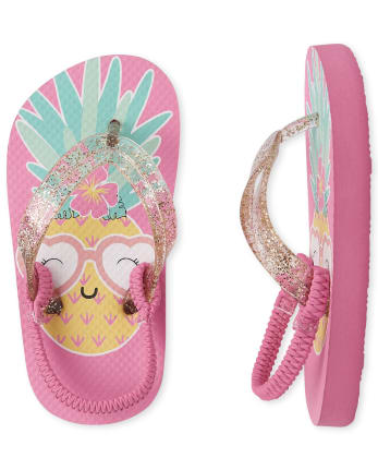NWT The Children's Place Pink with Gold  Palm Trees Girls Flip Flops Size 1/2 