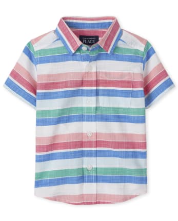 Baby And Toddler Boys Short Sleeve Striped Chambray Button Down Shirt ...