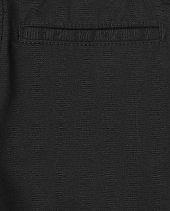 Boys Uniform Stretch Pull On Straight Chino Pants - BLACK