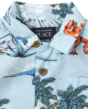 Camisa de popelina con botones de dinosaurio tropical para bebés y niños pequeños
