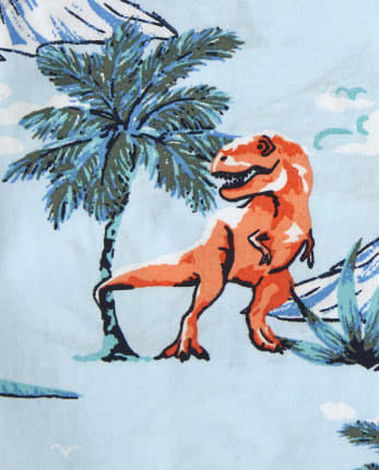 Camisa de popelina con botones de dinosaurio tropical para bebés y niños pequeños