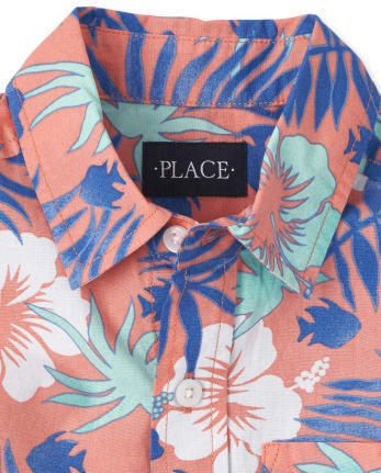Boys Dad And Me Tropical Poplin Button Up Shirt