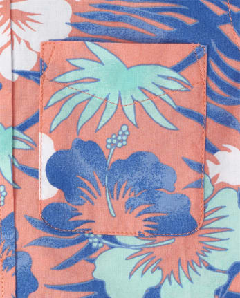 Boys Dad And Me Tropical Poplin Button Up Shirt