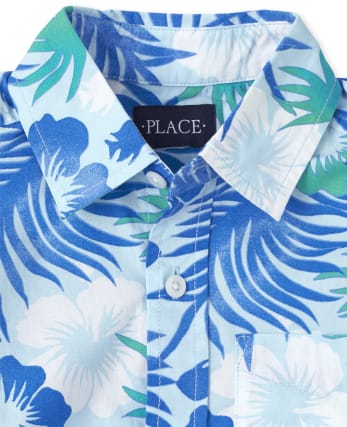 Boys Tropical Floral Poplin Button Up Shirt