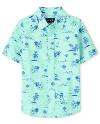 Chemise boutonnée en popeline palmier pour garçon