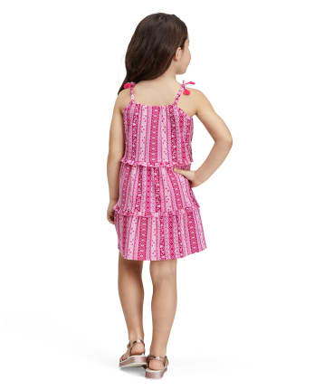 Baby And Toddler Girls Floral Striped Tiered Dress