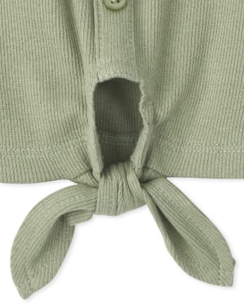 Girls Ribbed Button Tie Front Tank Top