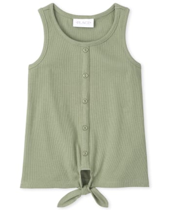 Girls Ribbed Button Tie Front Tank Top