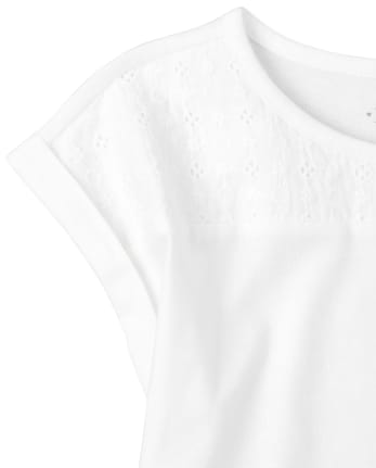 Girls Eyelet Roll Sleeve Top