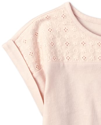Girls Eyelet Roll Sleeve Top