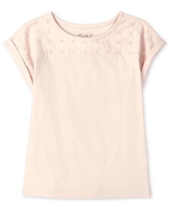 Girls Eyelet Roll Sleeve Top
