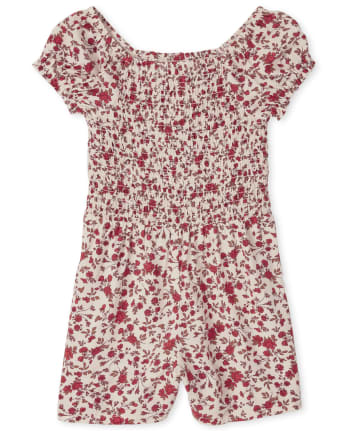 Combishort smocké à fleurs pour fille