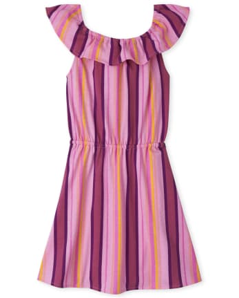 Girls Mommy And Me Striped Ruffle Dress