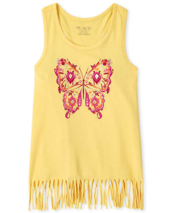 Girls Butterfly Fringe Tank Top