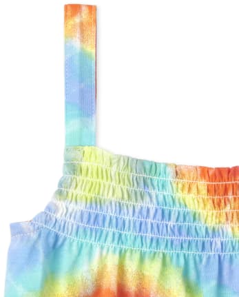 Lot de 2 débardeurs smockés à imprimé arc-en-ciel pour fille