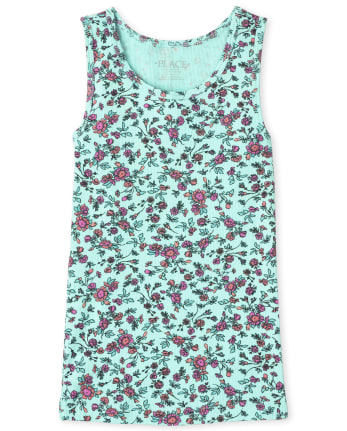 Girls Floral Ribbed Tank Top