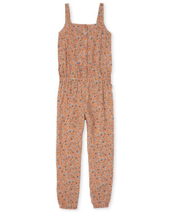 Girls Floral Button Jumpsuit