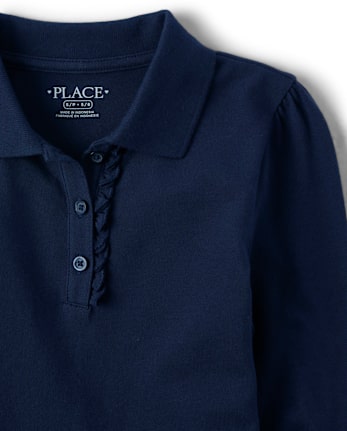 Polo en piqué extensible doux à volants pour uniforme pour filles - Taille Plus