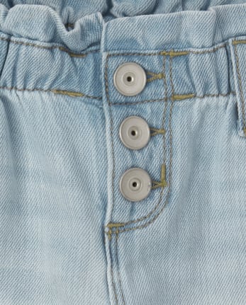 Pantalones cortos de cintura de bolsa de papel de mezclilla para niñas