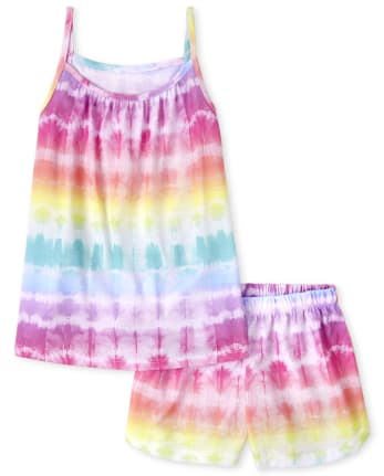 Pijama de niña con efecto tie dye arcoíris