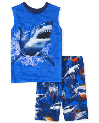 Pijama de tiburón sin mangas para niños