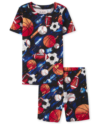 Boys Short Sleeve Sports Print Snug Fit Cotton Pajamas | The Children's ...