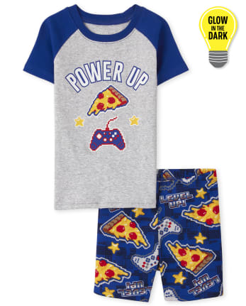 Pijama de algodón de ajuste ceñido Glow Pizza para niños