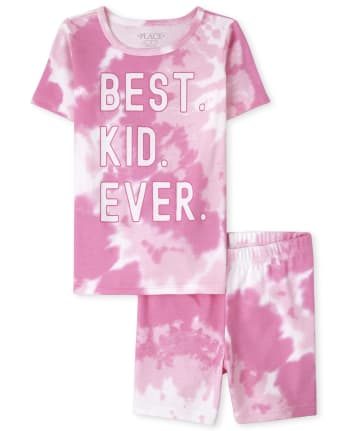 Pijama de algodón de ajuste ceñido con teñido anudado familiar a juego para niñas