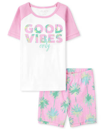 Girls Good Vibes Snug Fit Cotton Pajamas
