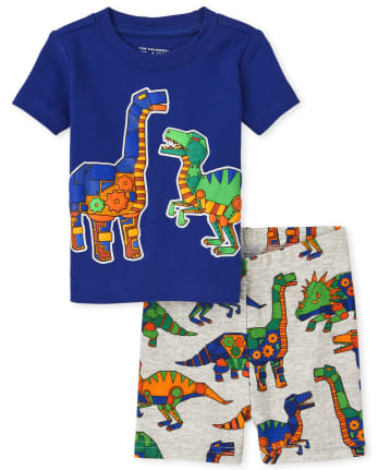Baby And Toddler Boys Short Sleeve Robot Dino Snug Fit Cotton Pajamas ...