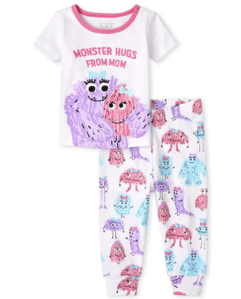 Pijama de algodón con diseño de abrazos de monstruo para bebés y niñas pequeñas