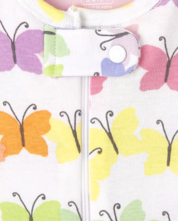 Pyjama Une Piece En Coton A Manches Courtes Imprime Papillon Arc En Ciel Pour Bebe Et Toute Petite Fille The Children S Place Ca White