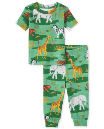 Pijama unisex de algodón con estampado de animales de camuflaje para bebés y niños pequeños