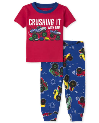 Baby And Toddler Boys Short Sleeve 'Crushing It With Dad' Monster Truck  Snug Fit Cotton Pajamas