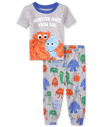 Pijama de algodón de ajuste cómodo para bebés y niños pequeños Monster Hugs