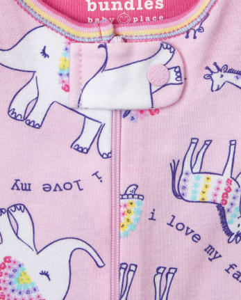 Baby And Toddler Girls Animal Hearts Snug Fit Cotton One Piece Pajamas 2-Pack