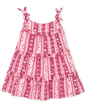 Baby Girls Floral Striped Tiered Dress