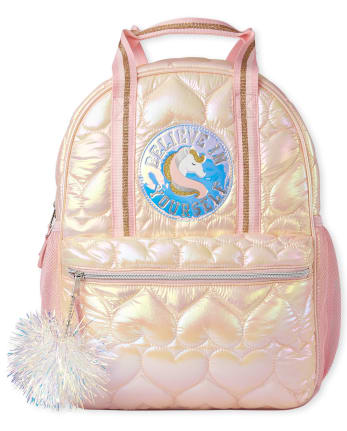 Girls Quilted Heart Unicorn Backpack